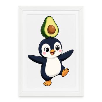 Cute Penguin Cartoon Dancing Vegetables Avocado Vegan - Framed poster (27 × 37 cm) - white - Front