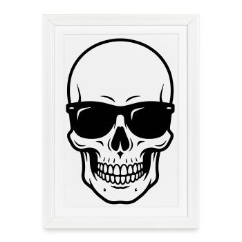 Crâne cool et badass avec des lunettes de soleil - Affiche encadrée (27 × 37 cm) - blanc - Devant