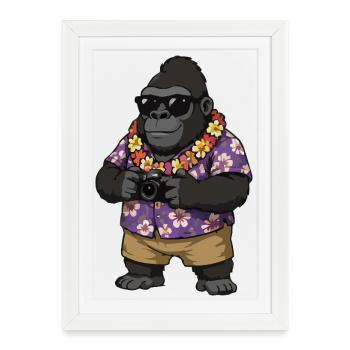 Gorilla Photographer Hawaiian Look - Framed poster (27 × 37 cm) - white - Front