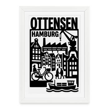 Hamburg Ottensen Retro  - Gerahmtes Poster (27 × 37 cm) - Weiß - Vorne