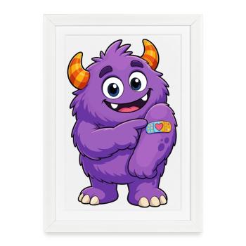 Monstre violet avec un pansement - Affiche encadrée (27 × 37 cm) - blanc - Devant
