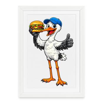 Stork with hamburger - Framed poster (27 × 37 cm) - white - Front