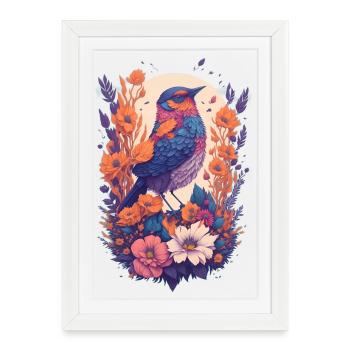 Oiseaux dans un bouquet de fleurs - Affiche encadrée (27 × 37 cm) - blanc - Devant