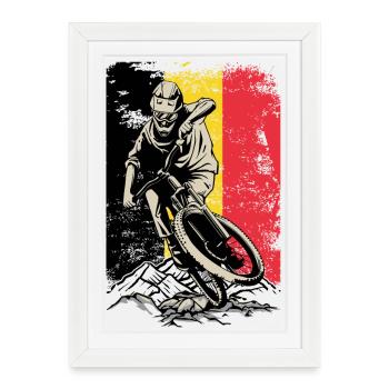 Moto Cross Rider avec des bandes de drapeau en gras - Affiche encadrée (27 × 37 cm) - blanc - Devant