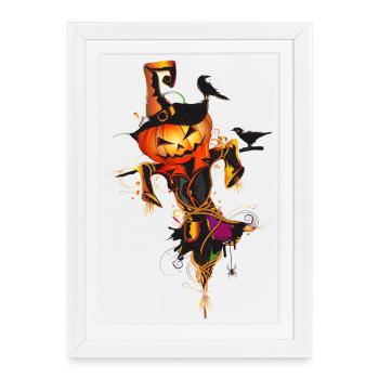 Visage de citrouille épouvantail d’Halloween en automne - Affiche encadrée (27 × 37 cm) - blanc - Devant