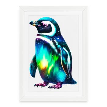 Manchot aurore boréale - Affiche encadrée (27 × 37 cm) - blanc - Devant