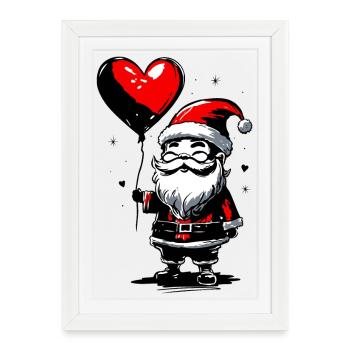 Père Noël avec ballon cœur - Heartful Creatures - Affiche encadrée (27 × 37 cm) - blanc - Devant