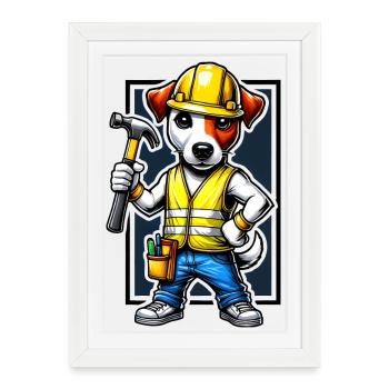 Jack Russell Terrier construction worker - Framed poster (27 × 37 cm) - white - Front