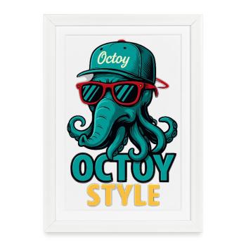 Casquette rétro Octoy Style Octopus - Affiche encadrée (27 × 37 cm) - blanc - Devant