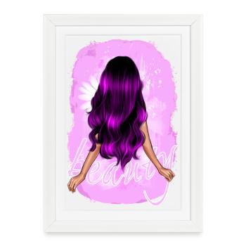 Beauté aux longs cheveux violets - Affiche encadrée (27 × 37 cm) - blanc - Devant