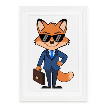Fox businessman elegant suit with briefcase - Framed poster (27 × 37 cm) - white - Front