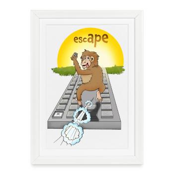 Design de singe humoristique avec clavier - Affiche encadrée (27 × 37 cm) - blanc - Devant
