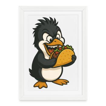 Cool Penguin Taco Mexico Fast Food Human - Framed poster (27 × 37 cm) - white - Front
