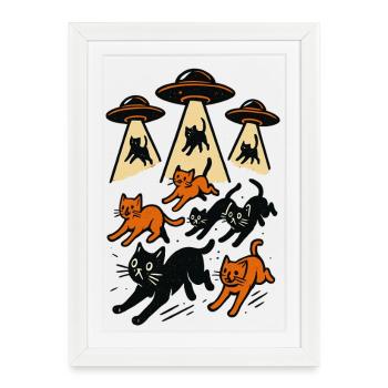 OVNI extraterrestre, chat OVNI, chat rayonnant, cadeau - Affiche encadrée (27 × 37 cm) - blanc - Devant