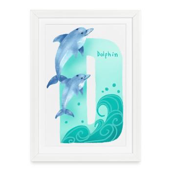 Whimsical Alphabet. Letter D. Blue Dolphin design. - Framed poster (27 × 37 cm) - white - Front