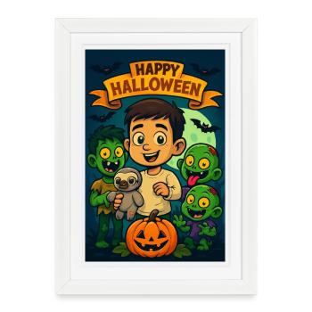 Happy Halloween Kid with Monsters - Framed poster (27 × 37 cm) - white - Front