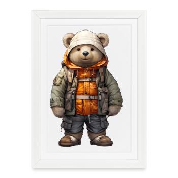 Ours d’aventure en tenue d’expédition - Affiche encadrée (27 × 37 cm) - blanc - Devant