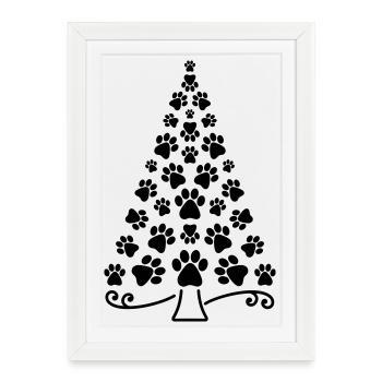Arbre de Noël patte chien chat pattes arbre de Noël - Affiche encadrée (27 × 37 cm) - blanc - Devant