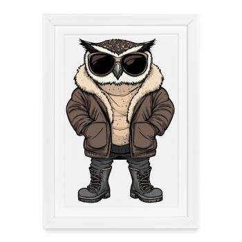 Hibou Hiver Frais - Affiche encadrée (27 × 37 cm) - blanc - Devant