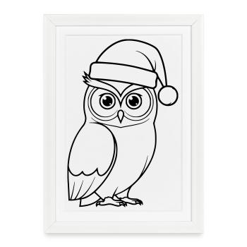Illustration de bande dessinée de la chouette de Noël - Affiche encadrée (27 × 37 cm) - blanc - Devant