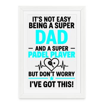 Cœur + Padel – Super Dad Padel Player - Affiche encadrée (27 × 37 cm) - blanc - Devant