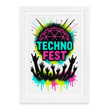 Soirée du festival de foule Music Techno Rave - Affiche encadrée (27 × 37 cm) - blanc - Devant