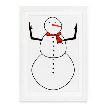 Bonhomme de neige avec écharpe rouge - Affiche encadrée (27 × 37 cm) - blanc - Devant
