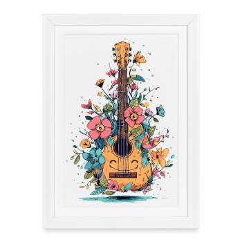 Flowers Guitar in the Magic of Colors - Framed poster (27 × 37 cm) - white - Front