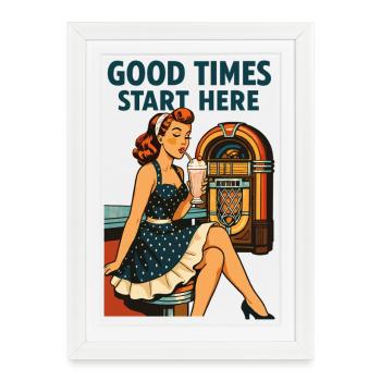 Rockabilly 50s Diner Milkshake Jukebox Retro - Framed poster (27 × 37 cm) - white - Front