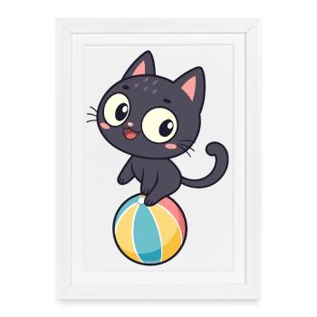 Black kitten on colored ball - Framed poster (27 × 37 cm) - white - Front