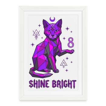 8e anniversaire Chat Mystique - Affiche encadrée (27 × 37 cm) - blanc - Devant