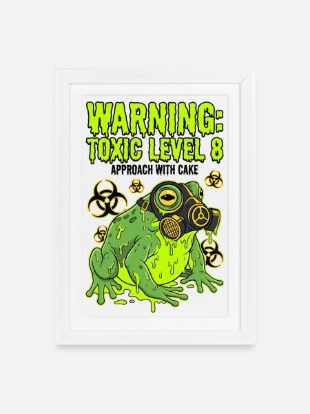Warning Toxic Level 8 Frosch - Gerahmtes Poster (27 × 37 cm) - Weiß