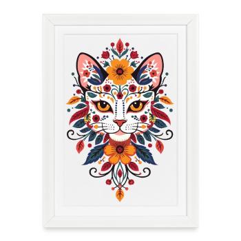 Flower Cat Floral Style - Framed poster (27 × 37 cm) - white - Front