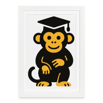 T-shirt Icône du Singe de Graduation - Affiche encadrée (27 × 37 cm) - blanc - Devant