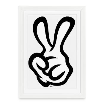 Signe de la main de la victoire (Main gauche / POS / 2C) - Affiche encadrée (27 × 37 cm) - blanc - Devant