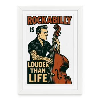 Contrebasse rockabilly : musiciens des années 50 et art du tatouage - Affiche encadrée (27 × 37 cm) - blanc - Devant