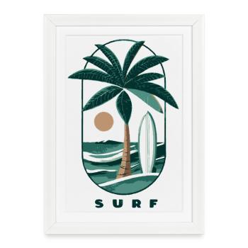 Palmier de surf et plage - Affiche encadrée (27 × 37 cm) - blanc - Devant