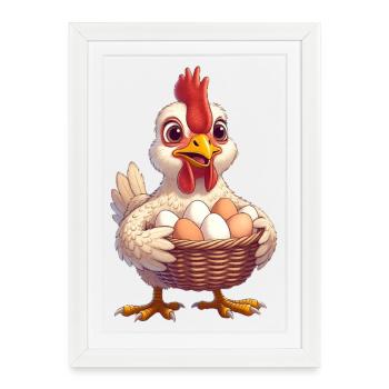 Poulet au panier à œufs - Affiche encadrée (27 × 37 cm) - blanc - Devant