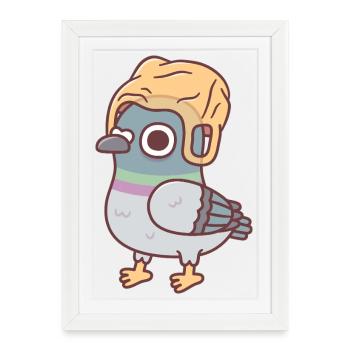 Mème du pigeon drôle avec un chapeau en sac plastique - Affiche encadrée (27 × 37 cm) - blanc - Devant