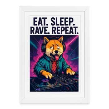 Shiba Inu DJ : Eat Sleep Rave rediffuse les streetwear - Affiche encadrée (27 × 37 cm) - blanc - Devant