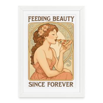 Art Nouveau Pizza Pin-Up - Feeding Beauty - Affiche encadrée (27 × 37 cm) - blanc - Devant