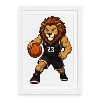 Lion in basketball jersey with number 23 - Framed poster (27 × 37 cm) - white - Front