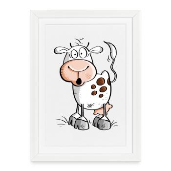 Vache drôle de bande dessinée - vaches - Affiche encadrée (27 × 37 cm) - blanc - Devant