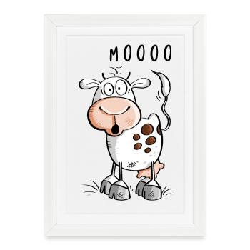 Caricature de vache Mooo - vaches - Affiche encadrée (27 × 37 cm) - blanc - Devant