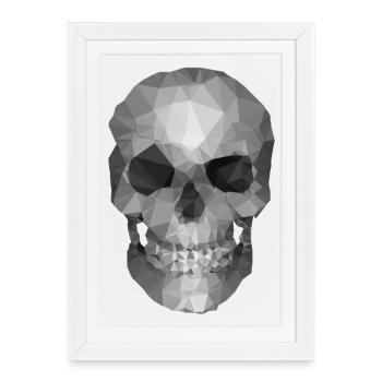 Grey Polygon Skull - Geometric Skeleton Head - Framed poster (27 × 37 cm) - white - Front