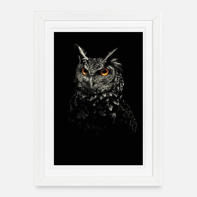 Chouette - Affiche encadrée (27 × 37 cm) - blanc