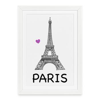 Dessin au trait de la Tour Eiffel à Paris - Affiche encadrée (27 × 37 cm) - blanc - Devant