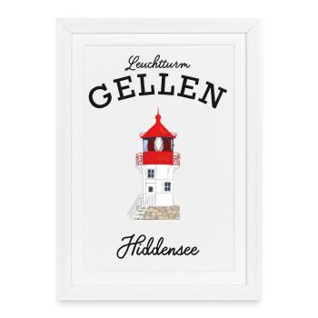 Hiddensee, Phare Gellen, Affiche - Affiche encadrée (27 × 37 cm) - blanc - Devant
