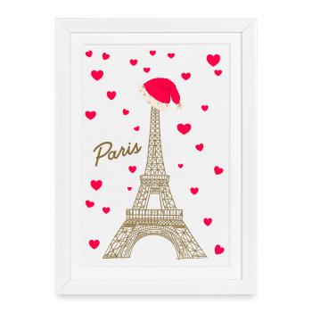 Tour Eiffel Paris pendant la période de Noël - Affiche encadrée (27 × 37 cm) - blanc - Devant