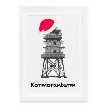 Noël, Tour Cormoran, Phare de la mer du Nord - Affiche encadrée (27 × 37 cm) - blanc - Devant